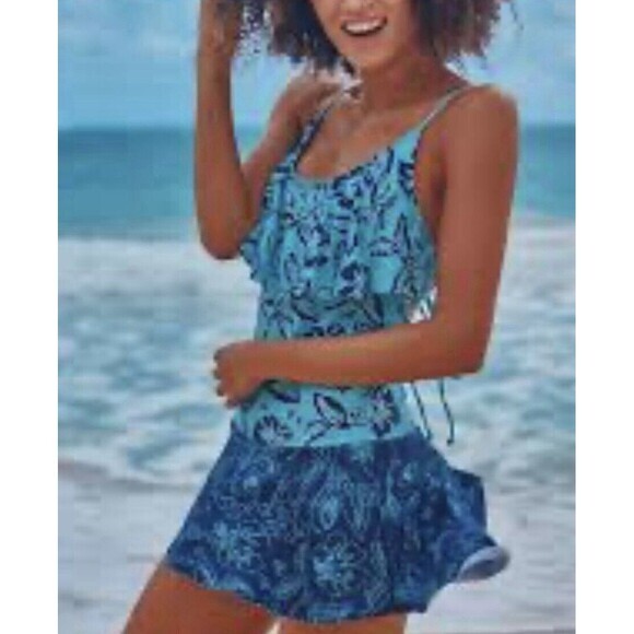 NWT LOCO Boutique Size Medium Swimsuit Swim Dress One Piece‎ Tropical Blue Green - Picture 11 of 11
